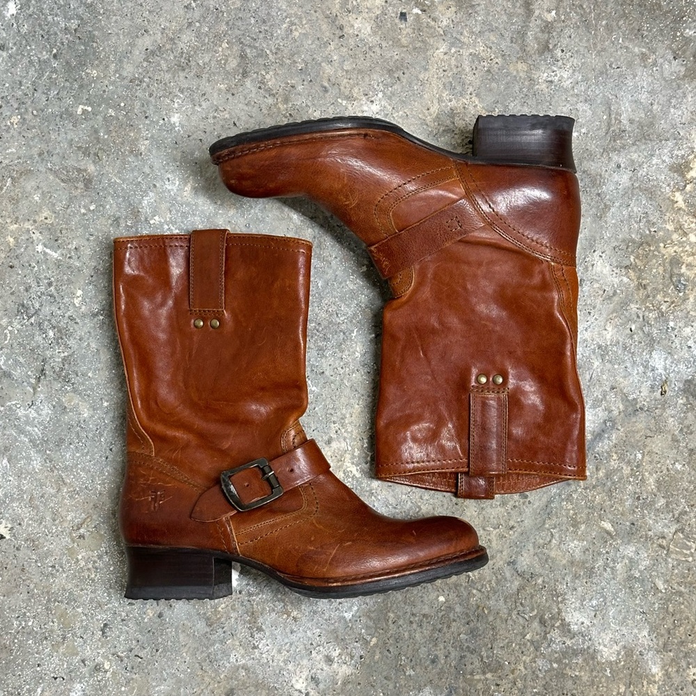 Frye Brown Leather Martina Engineer Boots